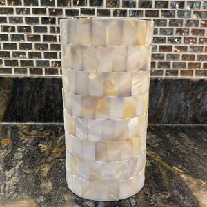 Abalone Mother of Pearl Mosaic Cylinder Pillar CandleHolder/Vase 8x4